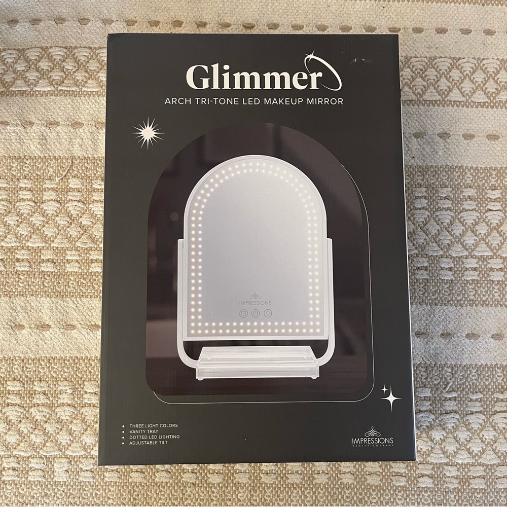 Impressions Glimmer arch tri-tone led touch vanity tray adjustable Makeup Mirror